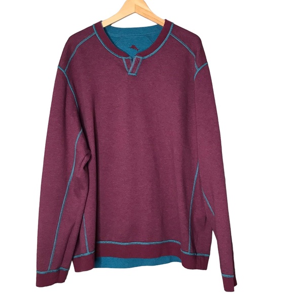Tommy Bahama Reversible Sweater Pullover Cotton Henley Teal Burgundy Men’s XL - Picture 10 of 13